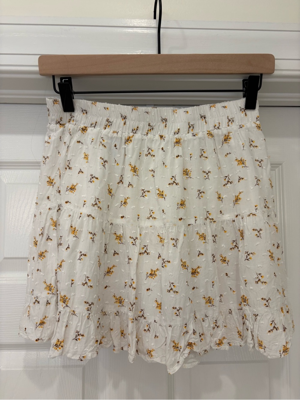 Forever 21 White Mini Skirt with Yellow Floral Print